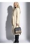 Women's Bearded Textured Double-Breasted Collar Lined Pocket Detailed Belted Buttoned Full Fit Fox Coat - 5