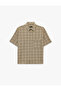 Comfortable Fit Pocket Detailed Short Sleeve Classic Collar Seersucker Fabric Checkered Shirt - 2