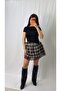 Coffee Plaid Patterned Layered Mini Skirt – Stylish Combination with Lace Detail - 2