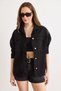 Women's Black Shoulder and Back Embroidery Detailed Cotton Gabardine Jacket Ckt-19000430 - 2