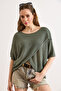 Women's Khaki Wrap-Front Mercerized Knitwear Blouse Blz-19003276 - 2