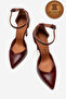 Genuine Leather Burgundy Leather Pointed Toe Ankle Strap High Thin Heeled Shoes Jenna - 5