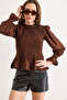 Women's Brown Collared Button Closure Modal Gipe Detailed Blouse Blz-19003279 - 4
