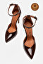 Genuine Leather Brown Patent Leather Pointed Toe Ankle Strap High Thin Heel Shoes Jenna - 5