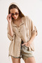 Women's Beige Boho Accessory Pocket Hooded Washable 100% Cotton Thin Jacket Ckt-19000517 - 3