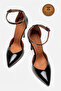 Genuine Leather Black Patent Leather Pointed Toe Ankle Strap High Thin Heeled Shoes Jenna - 5