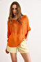 Women's Orange Boat Neck Bat Mercerized Knitwear Blouse Blz-19003277 - 5