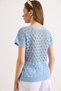 Women's Baby Blue V-Neck Openwork Cotton Knitwear Blouse Blz-19003284 - 5