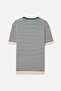 Men's Ecru Striped Crew Neck Short Sleeve Knit Sweater - 5