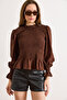 Women's Brown Collared Button Closure Modal Gipe Detailed Blouse Blz-19003279 - 5