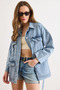 Women's Light Blue Belted Denim Jacket with 4 Pockets Ckt-19000503 - 2