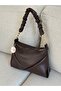 Women's Brown Drawstring Shoulder Bag with Gold Chain Detail, Soft Leather, Stylish Handbag, Width 32, Length 22 - 5