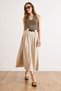 Women's Stone Pleated Detailed Slit Belted Modal Skirt Etk-19000414 - 4