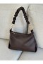Women's Brown Drawstring Shoulder Bag with Gold Chain Detail, Soft Leather, Stylish Handbag, Width 32, Length 22 - 6