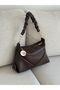 Women's Brown Drawstring Shoulder Bag with Gold Chain Detail, Soft Leather, Stylish Handbag, Width 32, Length 22 - 2
