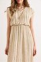 Women's Beige Crew Neck Elastic Waist Maxi Textured Dress Elb-19002617 - 5