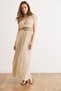 Women's Beige Crew Neck Elastic Waist Maxi Textured Dress Elb-19002617 - 4