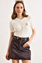 Women's Brown Mini Denim Skirt with Pockets Etk-19000338