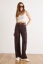 Women's Brown Pocketed Wide Leg Denim Trousers with Stone Detail on the Front Pnt-19000398 - 4
