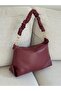Women's Burgundy Drawstring Shoulder Bag with Gold Chain Detail, Soft Leather, Stylish Handbag, Width 32, Length 22 - 5