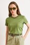 Women's Green Crew Neck Stretch Washed Cotton T-Shirt Tsh-19000972 - 2
