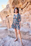 Ethnic Patterned Three Quarter Sleeve V Neck Dress - 8