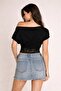 Black One-Shoulder Draped Lace Detailed Women's Blouse - 3