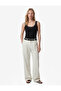 High Waist Belted Wide Leg Striped Fabric Trousers with Pockets