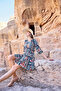 Ethnic Patterned Three Quarter Sleeve V Neck Dress - 5