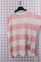 Women's Oversized Off-Shoulder Crew Neck Gathered Detailed Stone Printed Striped Mother's Combed Cotton Blouse - 5