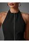 Women's Black Zippered Halter Neck Atlas Fabric Blouse Stylish & Modern Fit - 2