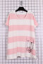 Women's Oversized Off-Shoulder Crew Neck Gathered Detailed Stone Printed Striped Mother's Combed Cotton Blouse - 2