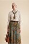 Buttoned Closed Skirt with Ethnic Patterned Suit -Beige