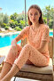 Women's Patterned Cotton Short Sleeve Pointelle Fabric Pajama Set 70753-3151 Salmon - 3