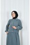 Jacketed Skirted Islamic Clothing Double Set Petrol Hnt8594 - 6