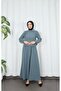 Jacketed Skirted Islamic Clothing Double Set Petrol Hnt8594 - 3