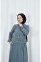 Jacketed Skirted Islamic Clothing Double Set Petrol Hnt8594 - 7