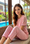 Women's Patterned Cotton Short Sleeve Pointelle Fabric Pajama Set 70753-3153 Powder - 2