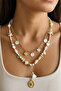 Natural Stone Multi-Chain Metal Mussel Pendant - 2