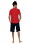 Men's Round Neck Pajama Shorts Set Red - 4