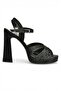 Y246170214 Black Glitter Thick Platform Heeled Evening Dress Shoes - 6