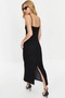 Black Striped Strappy Bodycon/Body-Hugging Knitted Maxi Pencil Dress - 4
