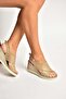 Y555340503 Beige Genuine Leather Wedge Sole Women's Sandals - 2