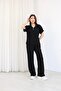 Women's Black Polo Collar Zippered Double Set - 7