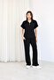 Women's Black Polo Collar Zippered Double Set - 8