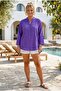 Purple Hakim Collar Buttoned Long Sleeve Buttoned Casual Muslin Woven Shirt 75 63 - 3