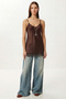 Lace Satin Surface Camisole Blouse Lnt0024 Brown - 2