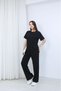 Women's Crew Neck Stone Detailed Pocketed Shiny Double Set - 3