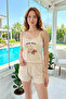 Women's Strappy Shorts Milan Fabric Pajama Set 50124-4097 Cream01 - 3