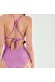 Women's Lilac Glitter Fabric Criss-Cross Tie Detachable Thin Covered Underwire Draped Swimsuit - 5